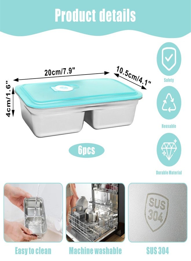 wdbg 6 PCS Stainless Steel Snack Containers, Double Compartment Bento Box (30oz) with Leakproof Lids, Food Lunch Storage Box Dishwasher Safe & Reusable for Lunch Prep, Travel, Outdoor Camping - Image 2